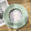 Boina de lana para mujer otono invierno forro floral japones sombrero pintor verde - M (56-58cm) / Verde Esmeralda Forro Floral