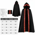 Medieval black hooded cloak with red lace trim, costume cape for cosplay and Halloween parties. - S / Black