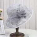 Elegant grey lace sun hat for women, vintage mesh flower tea party dress wedding hat - M(56-58cm) Foldable / Rhinestone Flower Elegant Lace Style / Gray