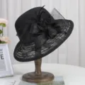 Black lace floral sun hat elegant fedora women summer outdoor sun protection cap style - M(56-58cm) Foldable / Rhinestone Flower Elegant Lace Style / Black