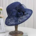 Chapeau de soleil en dentelle bleu marine élégant avec design en filet floral pour femmes voyage. - M(56-58cm) Pliable / Style Dentelle Élégante à Fleurs en Strass / Bleu marine