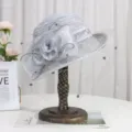 French vintage style women lace mesh floral sun hat elegant tea party fascinator sun protection - M (56-58cm) / Three-Flower Half-Rolled Mesh Hat / Gray