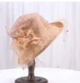 Chapeau de soleil en dentelle style vintage français pour femme avec voile en filet et fleurs - M (56-58cm) / Chapeau en Maille Demi-Roulé à Fleurs en Strass / Chameau