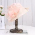Chapeau de soleil en mesh rose, élégant chapeau melon floral, femme été dentelle mode - M (56-58cm) / Chapeau en Maille Demi-Roulé à Trois Fleurs / Rose
