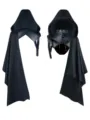 Medieval gothic hooded cape black cosplay costume with mask and adjustable straps for party. - One Size / Black