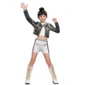 Kids black gold sequin stage costume outfit set, pop singer performance clothes for girls variant - Demon Hunter Stage Outfit D 3-Piece Set