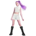 K-pop cosplay stage costume set with white crop top, shorts, boots and purple wig. - 110cm / Set / Black Gold Stage Outfit E