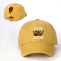 Gorra de Béisbol Vintage Lavada Mapache con Agujero Coleta Sombrero de Sol Casual - Ajustable / Amarillo