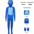 Blue tiger cosplay costume set including bodysuit hood and gloves for performance party size 130 - Kids 150 / Tiger Jumpsuit with Gloves and Hood (Flat Hands and Feet)