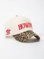 Leopard print colorblock baseball cap with red HOWDY embroidery and cowboy boot detail. - Adjustable / Beige Leopard Patchwork