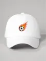 Cappellino da baseball bianco con stampa grafica di pallone da calcio in fiamme, regolabile. - Regolabile / Bianco