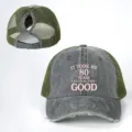 Distressed ponytail baseball cap with funny 80th birthday text, adjustable mesh trucker hat. - Adjustable / Army Green