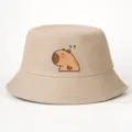 Khaki Fischerhut mit süßem Capybara-Cartoon-Druck, Sonnenschutz Outdoor-Sonnenhut. - Einheitsgröße / Khaki