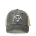 Distressed grey trucker hat with mesh back and Team Bride print, casual outdoor adjustable cap. - Adjustable / Black
