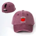 Gewaschene burgunderrote Baseballkappe mit Zopfloch, niedlicher Tomaten-Grafikdruck für Damen. - Verstellbar / Burgunderrot