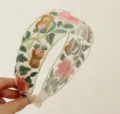 New Chinese style mesh embroidered floral headband wide vintage hair hoop for women chic accessory - Yellow Small Flower Embroidered Headband
