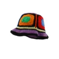 Chapeau bob crocheté coloré fait main pour femme, chapeau de soleil rétro en tricot. - M (56-58cm) / Carreaux Violet