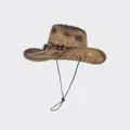 Chapeau de cowboy en paille avec bande de perles ethnique et jugulaire pour l'été. - M (56-58cm) / Café
