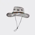 Chapeau de cowboy de paille pour homme et femme, chapeau de plage anti-soleil ajouré. - M (56-58cm) / Blanc Cassé