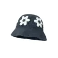 Handmade crochet floral bucket hat for women, cute Japanese style knitted basin hat for spring autumn - M (56-58cm) / Six-Petal Flower Style / Gray