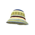 Multi-color crochet bucket hat, hollow-out striped knit fisherman cap for women spring autumn. - M (56-58cm) / Hollow Color Block - Light Green