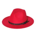 Rode wol fedora hoed detail, vintage stijl brede rand jazz hoed voor herfst en winter. - M (56-58cm) / Rood