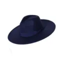 Λεπτομερής όψη κλασικού καπέλου fedora από μάλλινη τσόχα με φαρδύ γείσο και κορδέλα. - M (56-58cm) / Ναυτικό μπλε
