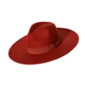 Γυναικείο κόκκινο καπέλο fedora από μάλλινη τσόχα με φαρδύ γείσο και κομψό φίογκο - M (56-58cm) / Κεραμιδί