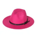 Dames snoeproze fedora hoed met zwarte lederen riem retro jazz hoed herfst winter warme vilt hoed - M (56-58cm) / Rozerood
