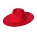 Chapeau fedora en feutre de laine rouge femme a large bord jazz style britannique hiver - M (56-58cm) / Rouge