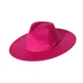 Λεπτομέρεια καπέλου fedora από ροζ μάλλινη τσόχα, κομψό καπέλο jazz με φαρδύ γείσο και φιόγκο. - M (56-58cm) / Τριανταφυλλί