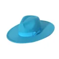 Μπλε μάλλινο καπέλο fedora με φαρδύ γείσο για γυναίκες, φιόγκος φθινόπωρο χειμώνας τζαζ καπέλο. - M (56-58cm) / Γαλάζιο