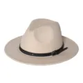 Klassieke beige fedora hoed met zwart lederen band detail voor herfst en winter. - M (56-58cm) / Broken Wit