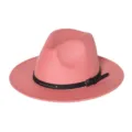 Snoepkleur platte rand fedora hoed winter warme vilt hoed voor dames heren retro jazz hoed. - M (56-58cm) / Roze