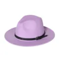 Lavendelkleurige fedora hoed voor dames en heren, klassieke wollen vilthoed met zwarte riem. - M (56-58cm) / Lichtpaars