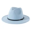Hellblauer Fedora Hut für Damen, eleganter Wollfilzhut mit schwarzem Ledergürtel für den Alltag. - M (56-58cm) / Himmelblau