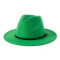 Grüner Fedora Hut Detailansicht im britischen Stil mit schwarzem Gürtel dekorativ. - M (56-58cm) / Grün