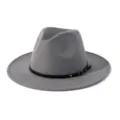 Klassischer grauer Woll-Fedora-Hut für Damen mit schwarzem Ledergürtel und Metallschnalle. - M (56-58cm) / Grau