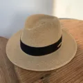 Sombrero de paja fedora verano mujer hombre playa protección solar viaje clásico panama - Cinta Negra Fedora / Caqui