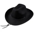 Détail de chapeau de cowboy western en feutre noir, chapeau de jazz classique avec lanière. - M (56-58cm) / Noir