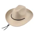 Chapeau de cowboy western en feutre beige avec cordon noir, chapeau jazz rétro pour femme. - M (56-58cm) / Blanc Cassé