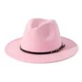 Nahaufnahme eines schicken rosa Filzhutes mit stilvollem schwarzem Ledergürtel. - M (56-58cm) / Hellrosa