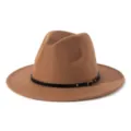 Brauner Fedora Hut für Damen, britischer Woll-Jazzhut mit schwarzem Gürteldekor und Schnalle. - M (56-58cm) / Braun