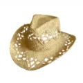 Hollow out straw cowboy hat summer beach sun protection breathable jazz hat for women - M (56-58cm) / Solid Color without Accessories