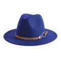 Blue fedora hat with brown belt, classic British retro jazz hat style for daily wear. - M (56-58cm) / Sapphire Blue