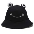 Cute frog bucket hat black cartoon casual sun hat for women and men summer outdoor wear - M (56-58cm) / Black