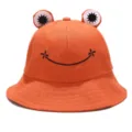 Cute orange frog bucket hat for women, casual cute embroidered sun protection basin hat. - M (56-58cm) / Orange Red