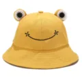 Cute yellow frog bucket hat with embroidered smile. Soft cotton sun hat for casual outdoor wear. - M (56-58cm) / Yellow