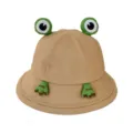 Cute frog bucket hat detailed view, khaki cotton fabric with funny frog eyes and paws. - M (56-58cm) / Khaki Frog