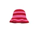 Red and pink striped crochet bucket hat, cozy knitted winter hat for stylish women. - M (56-58cm) / Vibrant Stripes - Red Pink